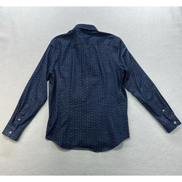 7 Diamonds Geometric Long Sleeve Chambray Shirt Slim Fit Button Down Supima MD - Picture 9 of 12